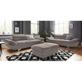 Polstergarnitur COTTA "Enterprise" Sitzmöbel-Sets Gr. Struktur, mit Kopfteilverstellung-mit Armteilverstellung, grau (elefant) Couchgarnituren Sets Set: bestehend aus 2,5-Sitzer und Hocker, Kopf- Armteilverstellung