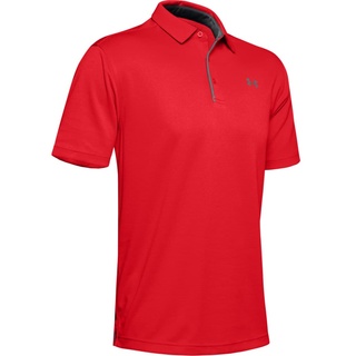Under Armour Herren Tech atmungsaktives Poloshirt Komfortables und kurzärmliges Sportshirt mit Loser Passform, Red/Graphite Graphite, S EU