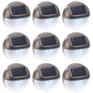 9er-Set Solar-LED-Zaunleuchte für Hauswand & Treppe, Lichtsensor, IP44