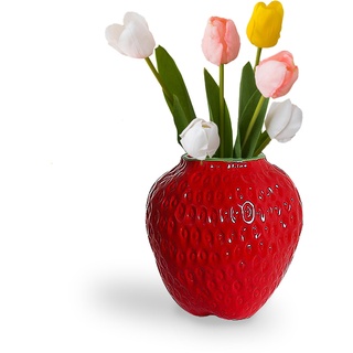 Erdbeer-Dekorative Keramik Vase, Modern Strawberry Vasen Für Pampasgras Blumen, Vintage Erdbeervase Für Wohnzimmer, Küche, Garten, Büro, Red, M