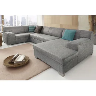 DOMO collection Wohnlandschaft Kunstleder U-Form 3-Sitzer Beige/Grau