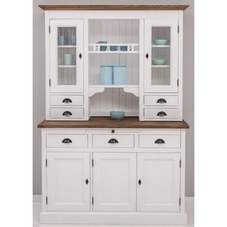 Casa Padrino Küchenbuffet »Landhausstil Küchenschrank Weiß / Braun 138 x 50 x H. 197 cm - 2 Teiliger Küchenschrank mit 5 Türen und 7 Schubladen - Landhausstil Küchenmöbel«