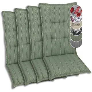 GO-DE Textil Bequeme und attraktive Polsterauflagen für Hochlehner-Gartenstühle (4er-Set, Streifen Grün, Hochlehner)