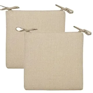 2er Set Sitzkissen mit Abnehmbarem Leinenbezug aus Leinen für Indoor Outdoor 40x40 50x50 mit Krawatten und Band Bändern Füllung Rutschfestes Waschbares Stuhlkissen für Stuhl(Beige,45 x 45 cm 18 x 18 i