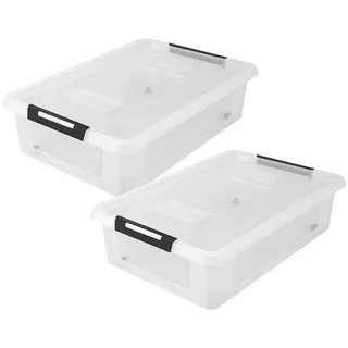 hrb Unterbettkommode transparente Aufbewahrungsbox Rollbar Unterbettbox mit Deckel Click (2 St)