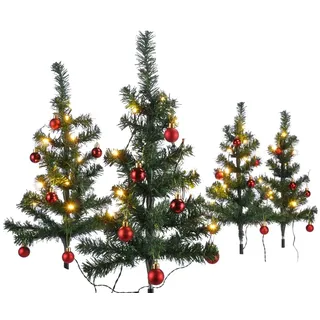 HI 4er Set Mini Weihnachtsbäume beleuchtet mit 40 warmweißen LEDs dekoriert mit 24 Baumkugeln grün künstliche Weihnachtsbäume für Innen- und Außengebrauch Tannenbäume Christbaum 63x49 cm