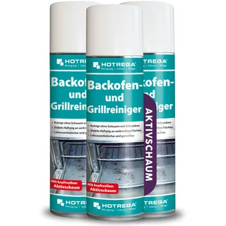 HOTREGA Backofen- & Grillreiniger 3x 300ml | Aktivschaum gegen | Kraftvoller Fettlöser für Mikrowelle, Dampfgarer & Fritteuse | Ohne Schrubben | Geeignet für Töpfe, Pfannen oder Glas