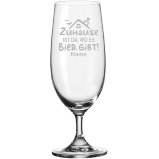 Leonardo Bierglas mit Gravur - Zuhause ist da, wo es Bier gibt - Personalisiert mit Namen - Biertulpe als Geschenk - Geschenkidee für Männer zum Geburtstag - Geschenke für Papa - 280 ml