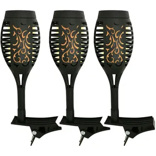 3x LED Solarfackeln flackernd Balkon Gartendeko Gartenfackel Feuereffekt H 26 cm