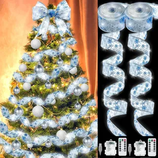 YeahBoom 2 Stück Weihnachtsband Lichter,2×6m 120 LED Band Weihnachtsbeleuchtung,Bänder Lichterketten,Batteriebetriebene Weihnachtslichterkette für Party,Innen und Außenbereich Weihnachtsdekoration