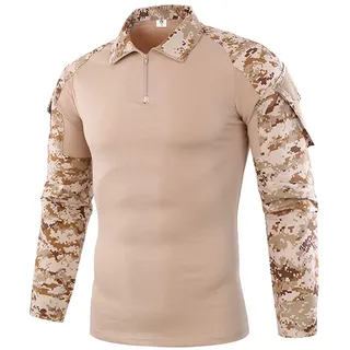 Uugood Combat Flecktarn Tactical Shirt - Military Langarm Camouflage Slim Fit Hemd for Paintball Airsoft Bundeswehr
