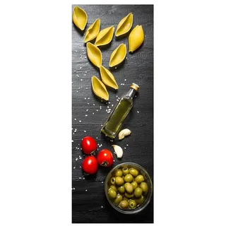 levandeo Glasbild 80x30cm Wandbild aus Glas Küche Pasta Nudeln Oliven Italien