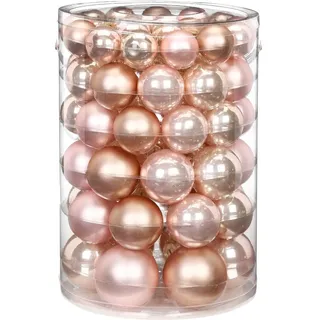 Weihnachtskugeln Glas 4-7cm x 60 Stück in Kartonbox Christbaumkugeln Hellrosa beige Mix Pearly Rose