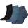 Plain Quarter-Socken 3 Paare Blau 35-38