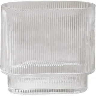 Gerippte Glasvase, Ellipsen-U-förmige, Geriffelte, Gestreifte Dekorative Vase, Breite Öffnung, ästhetische Vase für Zuhause, Wohnzimmer, Tischdekoration (White-B)