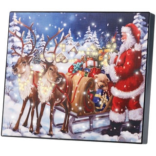LED-Bild "Weihnachtsmann mit Rentierschlitten", 28 x 23 cm