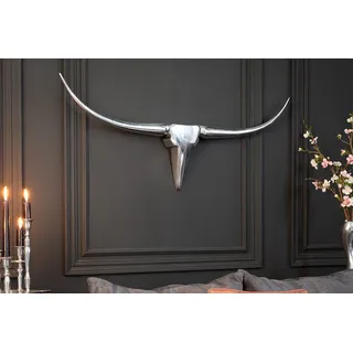 riess-ambiente Wanddekoobjekt BULL L 100cm silber, Stierkopf · Modern Design · Wanddekoration · Metall silberfarben 100 cm x 40 cm x 5 cm