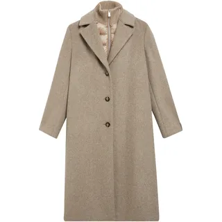 Wollmantel COMMA, Damen, Gr. XS, beige (taupe melange), Web, Obermaterial: 50% Wolle, 40% Polyester, 4% Polyamid, 3% Viskose, 3% sonstige Fasern. Futter: 55% Polyester, 45% Viskose, meliert, loose fit ca. Mitte Knie, Mäntel, mit herausnehmbarem Einsatz, wärmend
