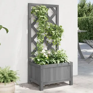 Myheimly Tannenholz Massiv Garten Spalier mit Blumenkasten Gartenspalier Rankgitter Rankhilfe Pflanzkasten Blumenkübel Grau,40 x 30 x 90 cm