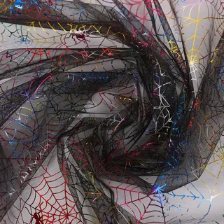 Tüllstoff, 150×200cm Schwarz Tüll Stoff Halloween Spinnennetz Tüll Bunt Spinnennetz Netzstoff Halloween Dekostoff für Halloween Dekorationen Party DIY