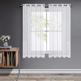 Weiße, Transparente Gardinen, 2er-set, Kurze Organza-tüllgardinen Mit Ösen, Transparent, Lichtdurchlässig, Heimdekoration Für Schlafzimmer Oder Küche (weiß, 2 X B107 X H160)