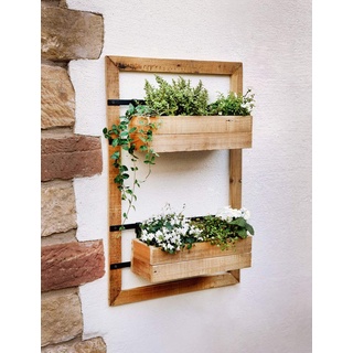 Wand-Pflanzer "Industrial" aus Holz, mit 2 Blumenkästen, für Balkon, Terrasse, Garten, Balkonkasten, Wandblumentopf für Innen & Außen, Blumentopf wand-hängend für Pflanzen, Pflanzenregal