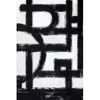 Leinwandbild PLACES OF STYLE "Abstrakte Kunst" Bilder Gr. B/H/T: 80 cm x 120 cm x 2 cm, schwarz-weiß (schwarz, weiß) Leinwandbilder