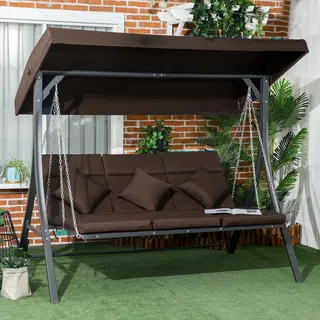 Outsunny Hollywoodschaukel Braun 3-Sitzer