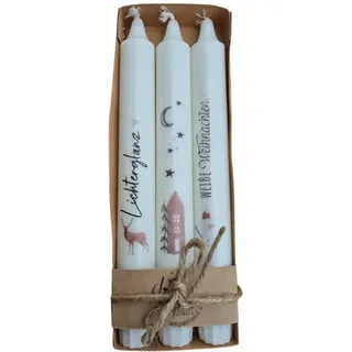 Weihnachtskerzen Set 3er – Stabkerzen mit Sprüchen & Wintermotiven – „Lichterglanz“ – Geschenkidee – 6h Brenndauer – 17,5cm