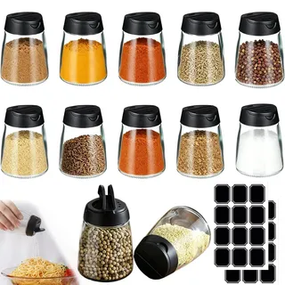 EAAGHK 12 Stücke Gewürzgläser Glas mit 24 Gewürzetiketten, 150ml Gewürzgläser Mit Doppeldeckel Gewürzdosen Set Gewürzstreuer Glasflaschen Salzstreuer und Pfefferstreuer Gewürzbehälter Für Küche BBQ