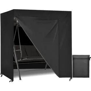 Aipwerer Hollywoodschaukel Abdeckung 3 Sitzer, Schutzhülle HollywoodSchaukel Wasserdicht, 600D Abdeckplane Gartenschaukel Winterfest Reißfest Bezug für Gartenschaukel (Schwarz, 220x135x170cm)