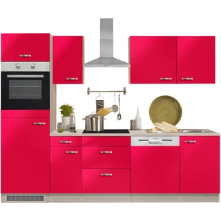 Küchenzeile OPTIFIT "Faro" Arbeitsmöbel-Sets Gr. B: 270 cm, rot (rot glanz) Küchenzeile Küchenzeilen mit Elektrogeräte Arbeitsmöbel-Sets E-Geräten, Breite 270 cm