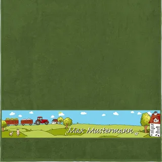 Manutextur Duschtuch mit Namen - Motiv Kinder - Bauernhof - viele Farben & Motive - personalisiert - dunkelgrün - Größe 70x140 cm - persönliches Geschenk