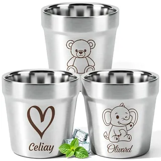 OXYEFEI Edelstahl Becher Baby Personalisiert mit Namen, Unzerbrechlicher | Unzerbrechlicher Trinkbecher für Jungen & Mädchen – Geschenk zum Geburtstag, Kindergartenstart & zur Taufe