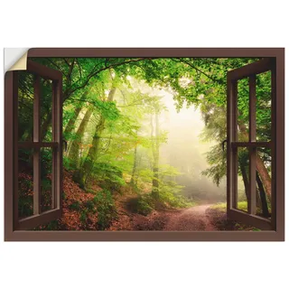 ARTland Wanddeko Wandtattoo selbstklebende Vinylfolie Landschaften Wald Foto Grün Fensterblick Natürliche Torbögen durch Bäume B8CN
