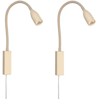 FISCHER & HONSEL LED Leselampe mit Stecker, Gestensteuerung, Breite 4cm, LED fest integriert, Warmweiß, 2er SET Bett-Leuchten Wand-Montage, Schwanenhals-Lampen dimmbar beige