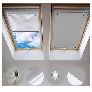 Johgee Dachfenster Rollo Thermo Sonnenschutz 96x115cm, Grau Vorhänge | Verdunkelungsrollo für Velux Fenster Verdunklungsstoff für Roto, ohne Bohren mit Saugnäpfen, Silberne Wärmeschutzbeschichtung