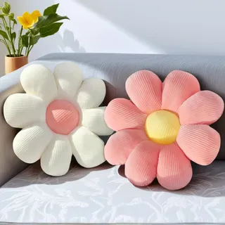 Lighterday Blumenkissen Rosa und Weiß 40CM,Blumen Kissen Sitzkissen Outdoor Indoor,8 Blütenblätter,Blumen Sofakissen Stuhlkissen,Kissen Blume Kuschelkissen für Zimmer Deko Couch (Rosa + Weiß, 38cm)