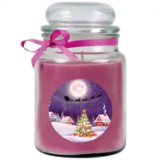 HS Candle Duftkerze (Dekokerze, 1-tlg), Weihnachten - Kerze im Bonbon Glas, Kerze mit Weihnachts - Motiv lila Ø 10 cm x 10 cm x 16 cm x 10 cm