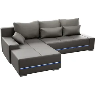 Juskys Sofa Davos Links - Ecksofa mit Schlaffunktion Bettkasten, & LEDs - Hellgrau
