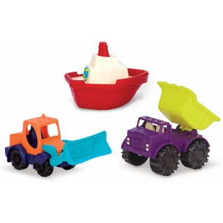 B. toys Sandspielzeug 3 Teile – Sandkasten Spielzeug, Strand, Spielplatz, Badespielzeug mit Bagger, Kipper und Boot – Spielzeug ab 18 Monaten