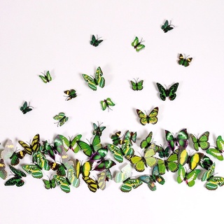 NO:1 12 Stück Mode 3D Schmetterling Magnetisch Wandsticker Wandaufkleber DIY Wandverzierung Wanddeko - Grün