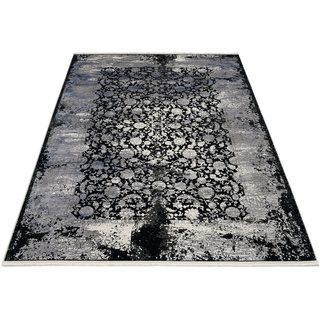 Teppich COLORADO FLOWER, Musterring, rechteckig, Höhe: 5 mm, exclusive MUSTERRING DELUXE COLLECTION hochwertig gekettelt Fransen grau|schwarz