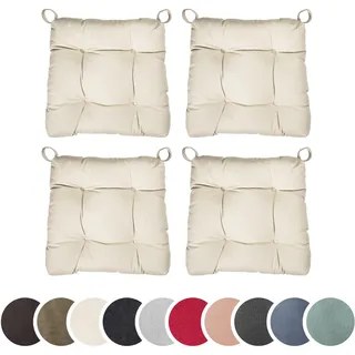 sleepling 4er Set Stuhlkissen 40 (vorne), 35 (hinten) x 38 x 7 cm, Sitzkissen für Stuhl & Bank mit Klettverschluss, 100% Baumwolle, Indoor & Outdoor, Made in EU, waschbar, Beige