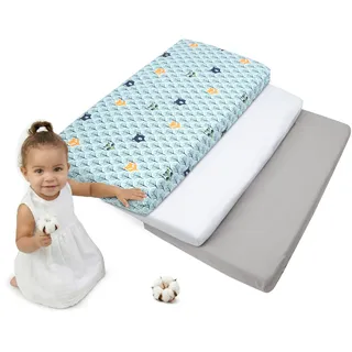 Medi Partners Spannbettlaken 60x120 3-Pack Baby Bettlaken Kinderbett Spannbetttuch 100% Baumwolle - Fitted Kinder Sheet Bettwäsche Babymatratze Schlafsack Babybett (Wald-Weiß-Graue)