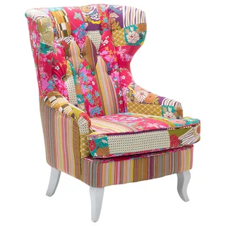 Beliani Sessel Patchwork bunt rosa Ohrensessel mit weißen Holzbeinen Retro-Stil Molde