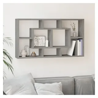 furnicato Wandregal aus Holzwerkstoff 85x18x85 cm in Betongrau, 1-tlg., Stabile Regalwand mit 8 Fächern und unsichtbarem Montagesystem grau
