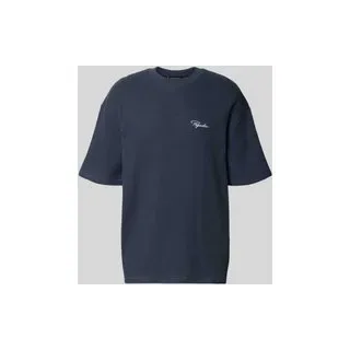 Oversized T-Shirt mit Strukturmuster, Dunkelblau, L