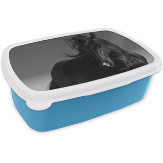 MuchoWow Lunchbox Pferd - Tiere - Mähne - Schwarz, Kunststoff, (2-tlg), Brotdose für kindergarten, Vesperbox, Snackbox, Brotbox, Jungen blau