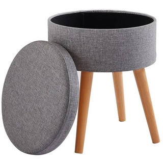 Zedelmaier Hocker »Sitzhocker rund mit Stauraum,Sitztruhe,Fußhocker,Schminktischbank«, Gepolsterte Sitzfläche aus Leinen und Massivholz mit Wendedeckel grau